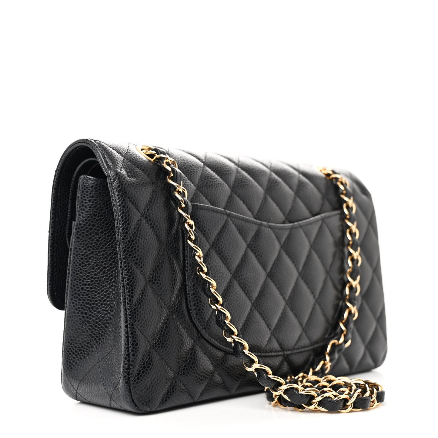 Caviar Quilted Medium Double Flap Black