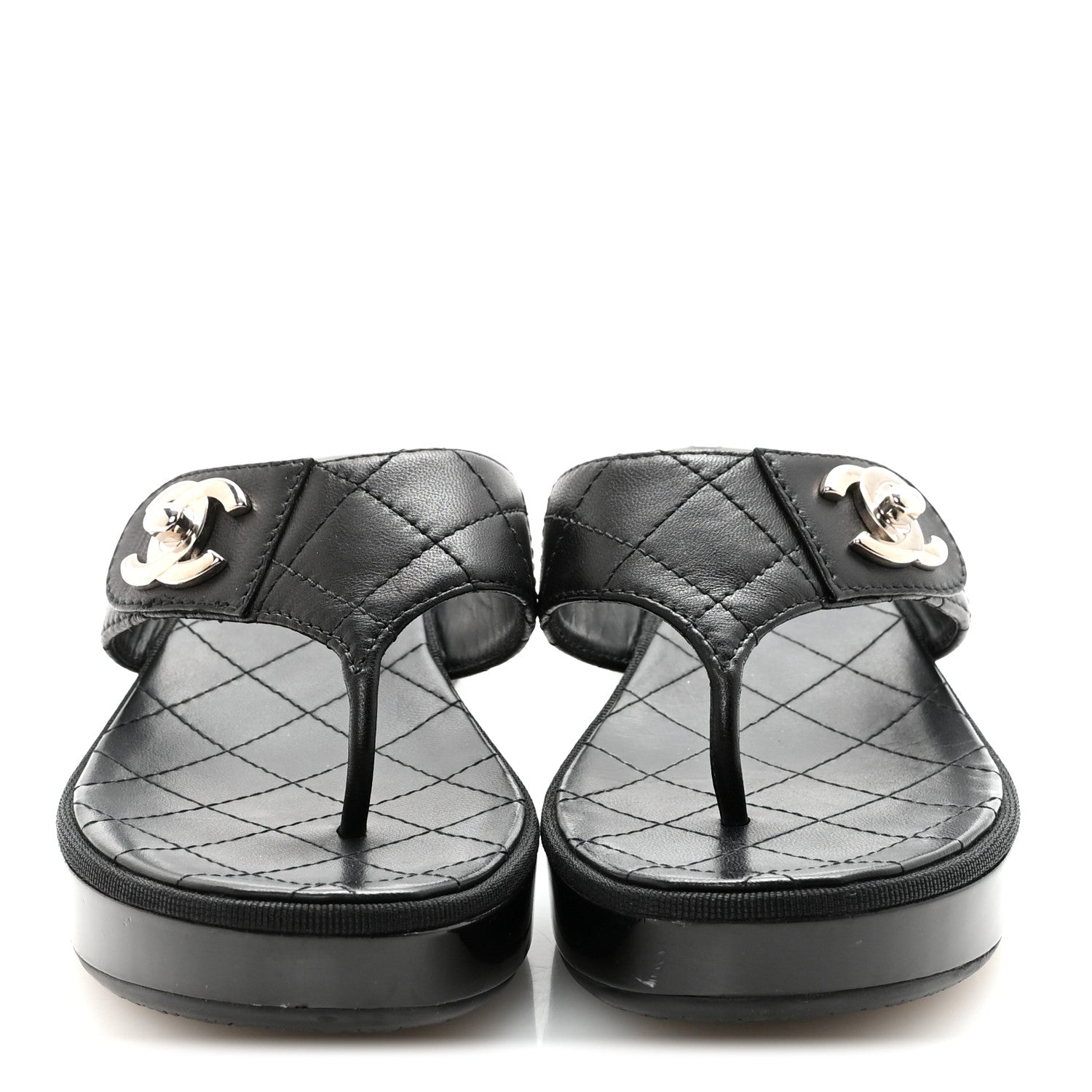 Chanel Lambskin Quilted Turnlock CC Platform Thong Sandals 39 Black 3 of 8