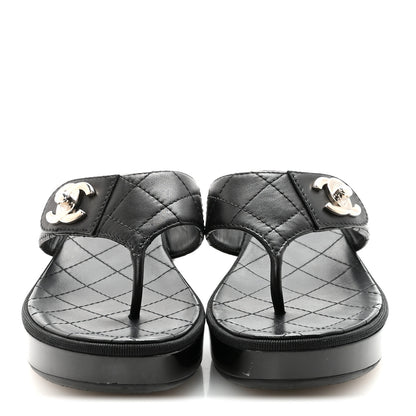 Chanel Lambskin Quilted Turnlock CC Platform Thong Sandals 39 Black 3 of 8