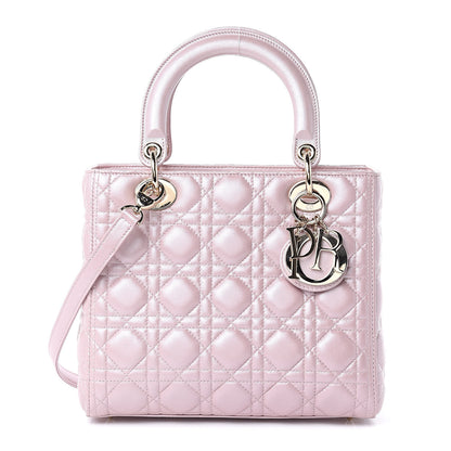Christian Dior Pearly Lambskin Cannage Medium Lady Dior Lotus 1 of 14