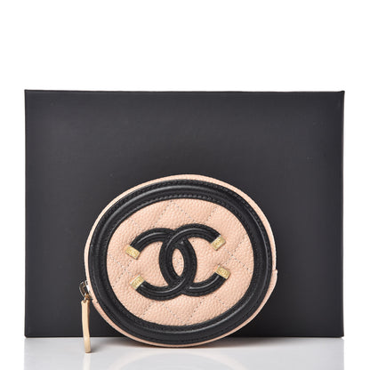 Chanel Caviar Quilted Filigree Zip Around Classic Coin Purse Beige Black 8 of 8