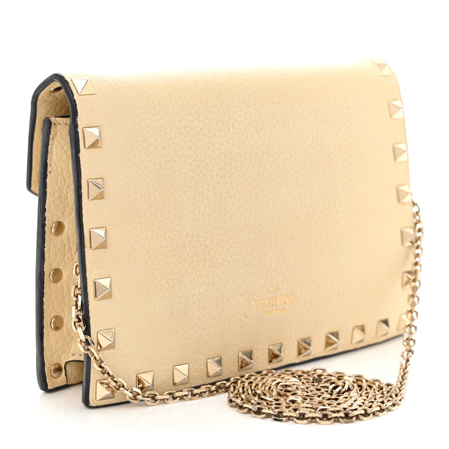 Valentino Garavani Vitello Rockstud Envelope Wallet on Chain Ivory 3 of 9