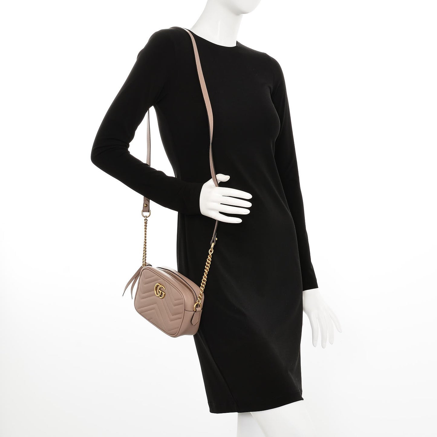 Calfskin Matelasse Mini GG Marmont Chain Shoulder Bag Nude