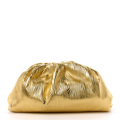 Bottega Veneta Metallic Bark Calfskin Embossed The Pouch Oversized Clutch Oro 1 of 11