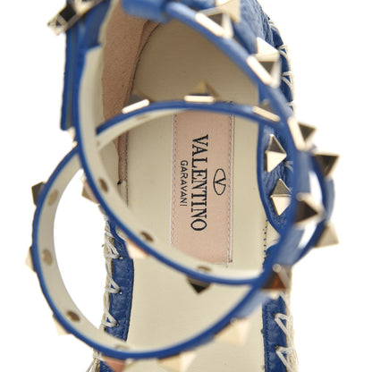 Valentino Garavani Grained Calfskin Rockstud Ankle Wrap Espadrille 20mm Flats 35 Blu Delft 7 of 10