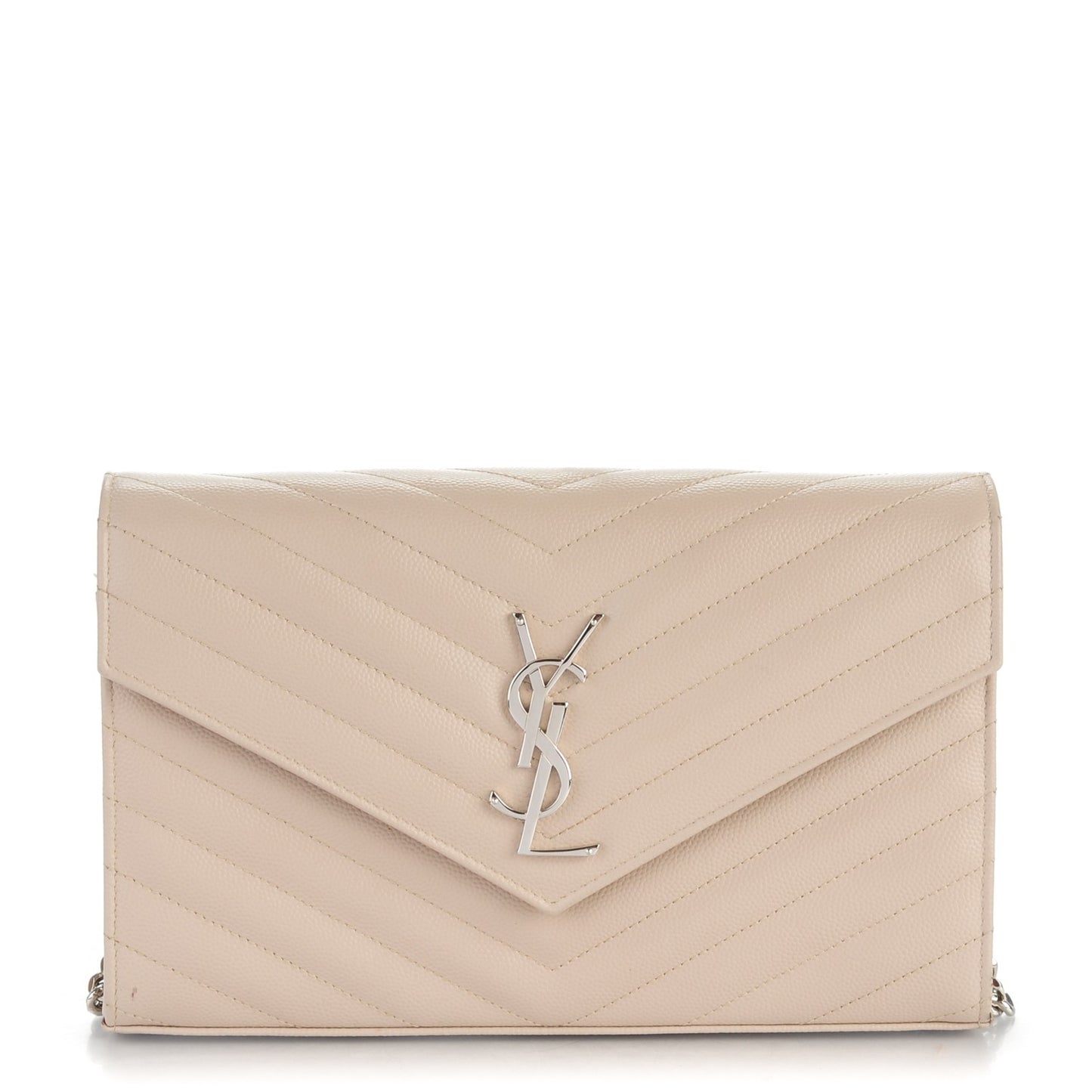 Grain De Poudre Matelasse Chevron Monogram Chain Wallet Nude Powder