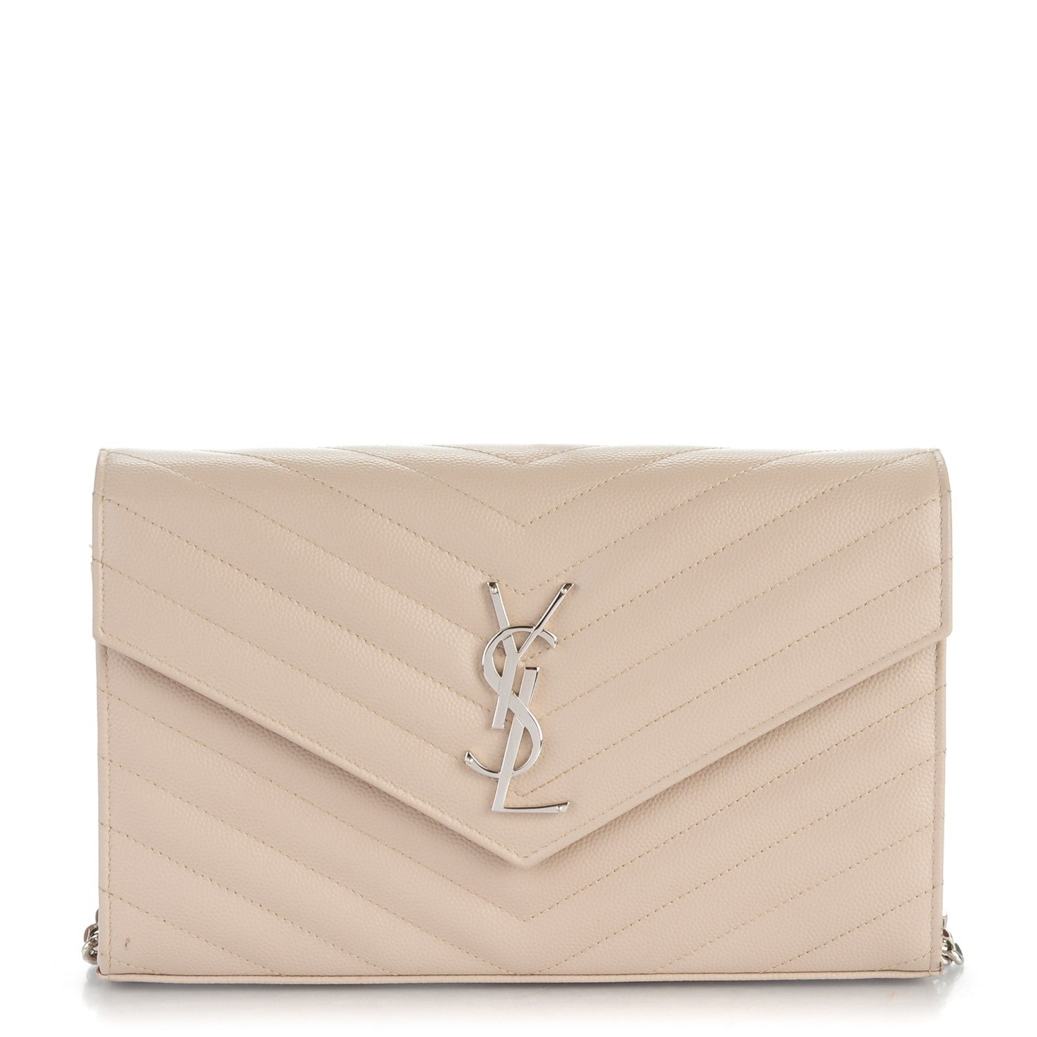 Saint Laurent Grain De Poudre Matelasse Chevron Monogram Chain Wallet Nude Powder 1 of 8