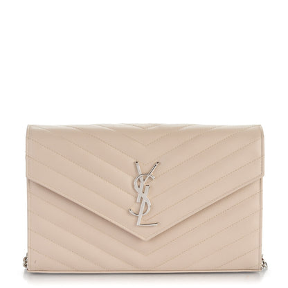 Saint Laurent Grain De Poudre Matelasse Chevron Monogram Chain Wallet Nude Powder 1 of 8