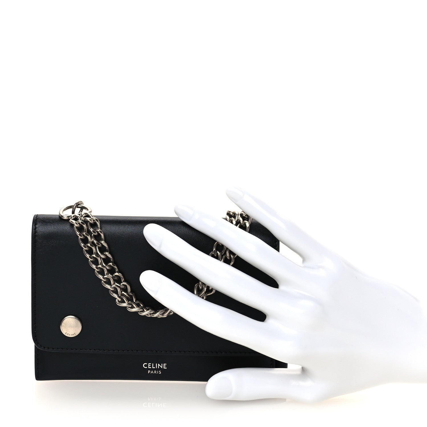 Celine Smooth Calfskin Biker Wallet On Chain Black 2 of 8