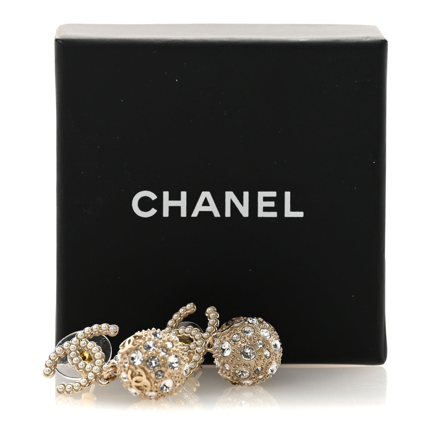 Crystal Pearl CC Ball Drop Earrings  Gold