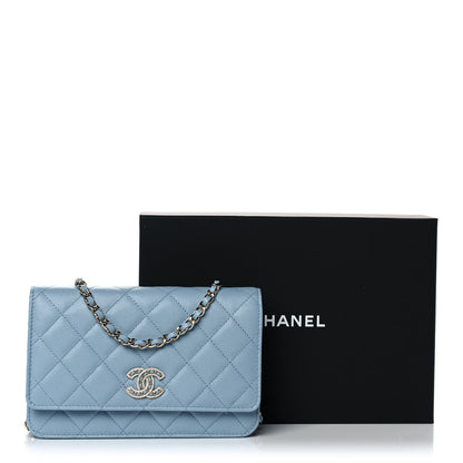 Chanel Caviar Quilted Crystal CC Wallet On Chain WOC Light Blue 12 of 12