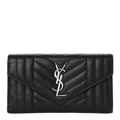 Saint Laurent Lambskin Mixed Matelasse Quilted Large Monogram Envelope Wallet Black 1 of 16