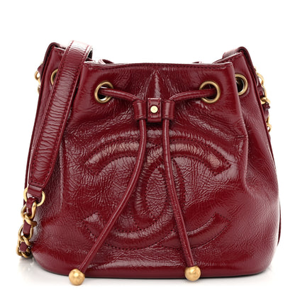 Chanel Shiny Aged Calfskin CC Chain Mini Drawstring Bag Red 1 of 10