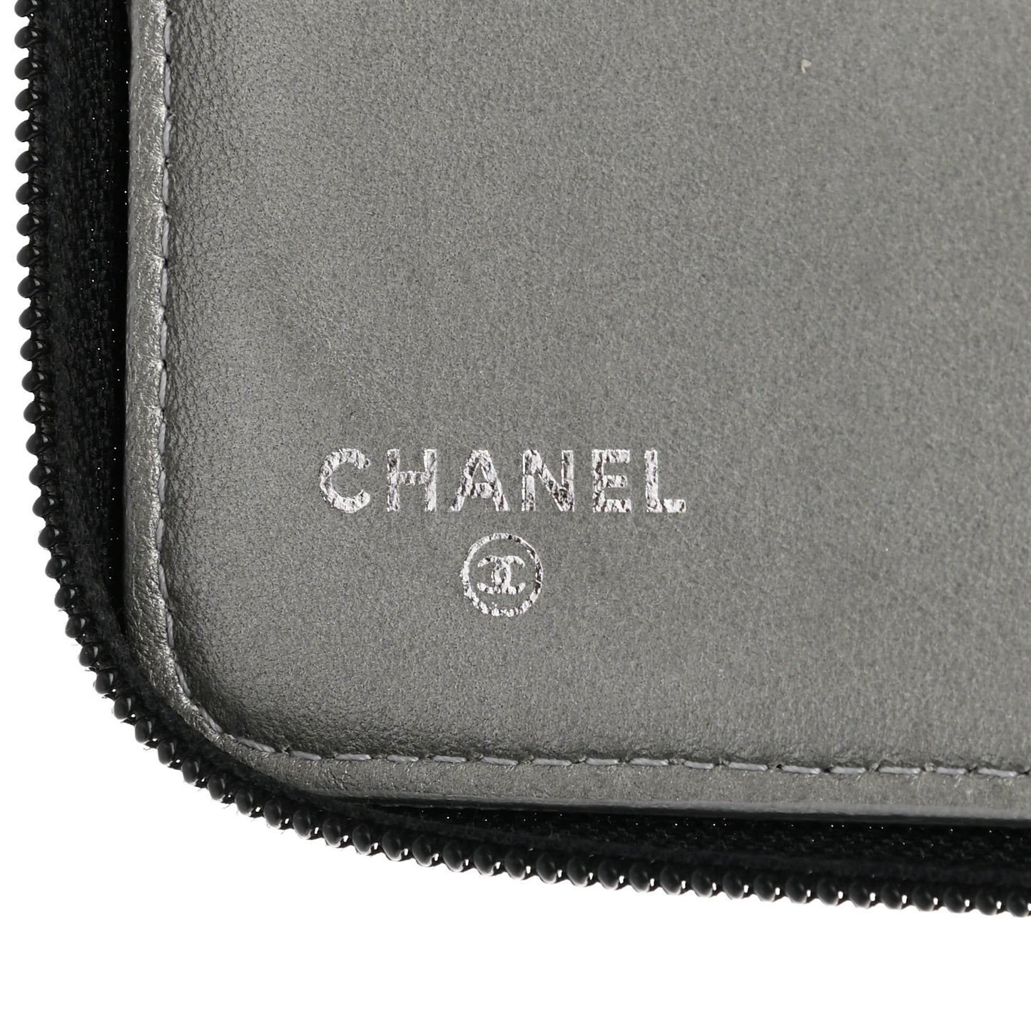 Lambskin Camellia Embossed Zip Around Organizer Wallet Black