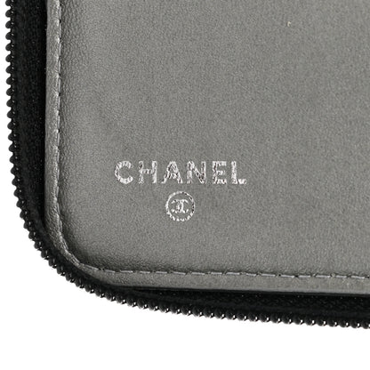 Chanel Lambskin Camellia Embossed Zip Around Organizer Wallet Black 6 of 14