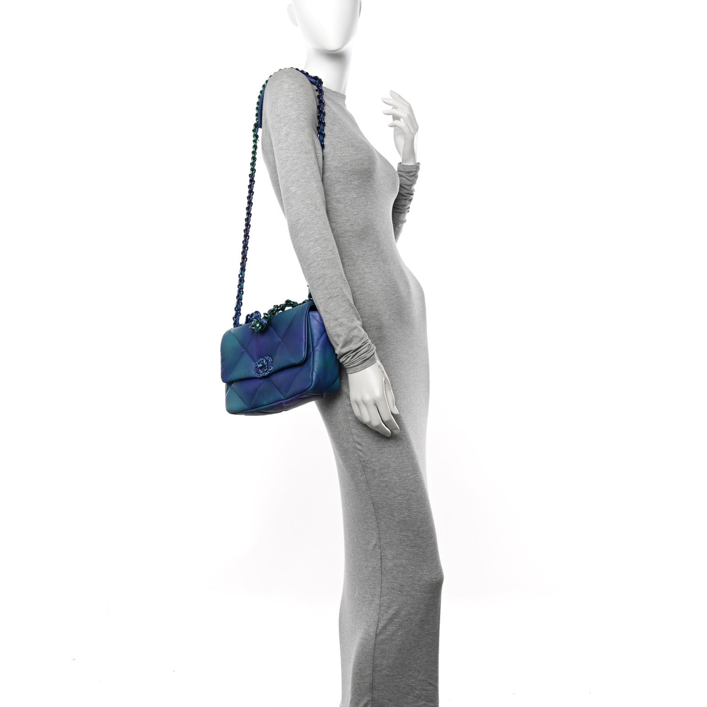 Tie Dye Calfskin Quilted Medium Chanel 19 Flap Blue Purple