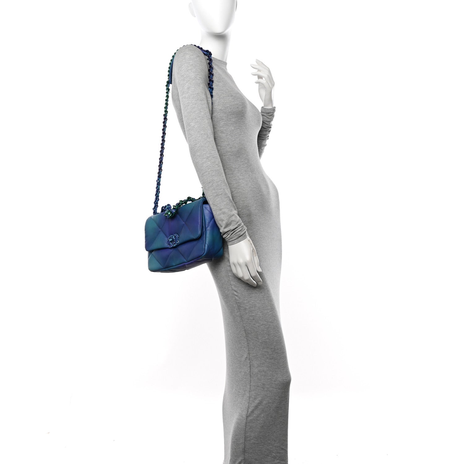 Chanel Tie Dye Calfskin Quilted Medium Chanel 19 Flap Blue Purple 2 of 11