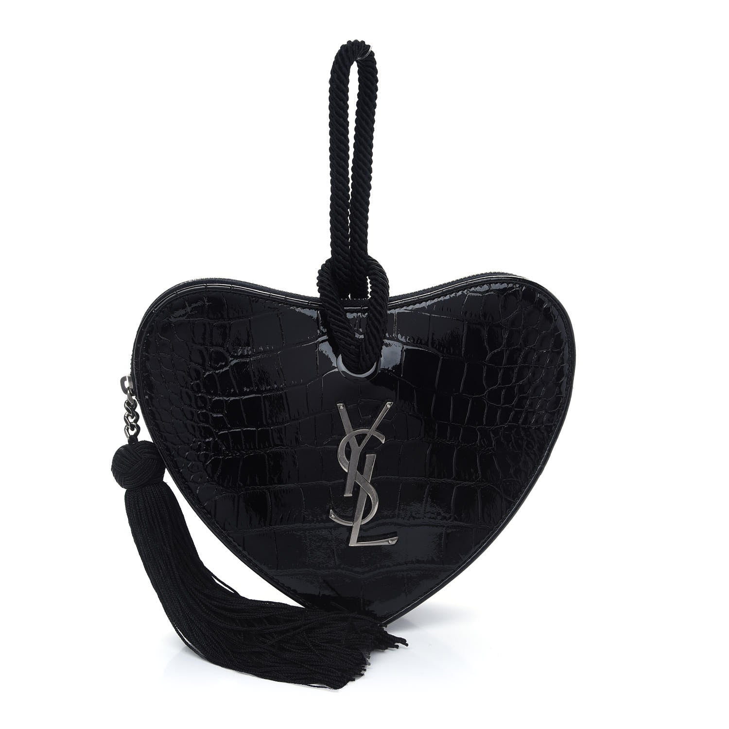 Saint Laurent Patent Crocodile Embossed Sac Coeur Heart Shaped Clutch Black 1 of 9