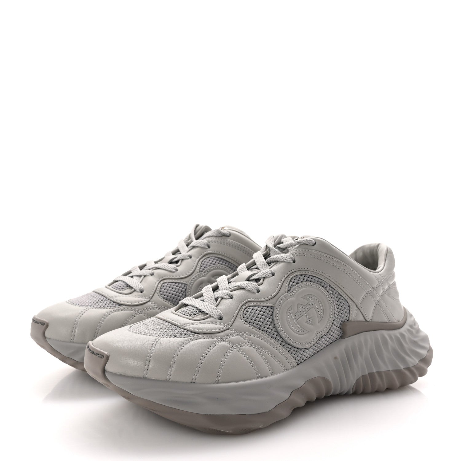 Gucci New Nappa Sombre Interlocking G Ripple Mens Platform Sneakers 8 Grey Sky 4 of 9