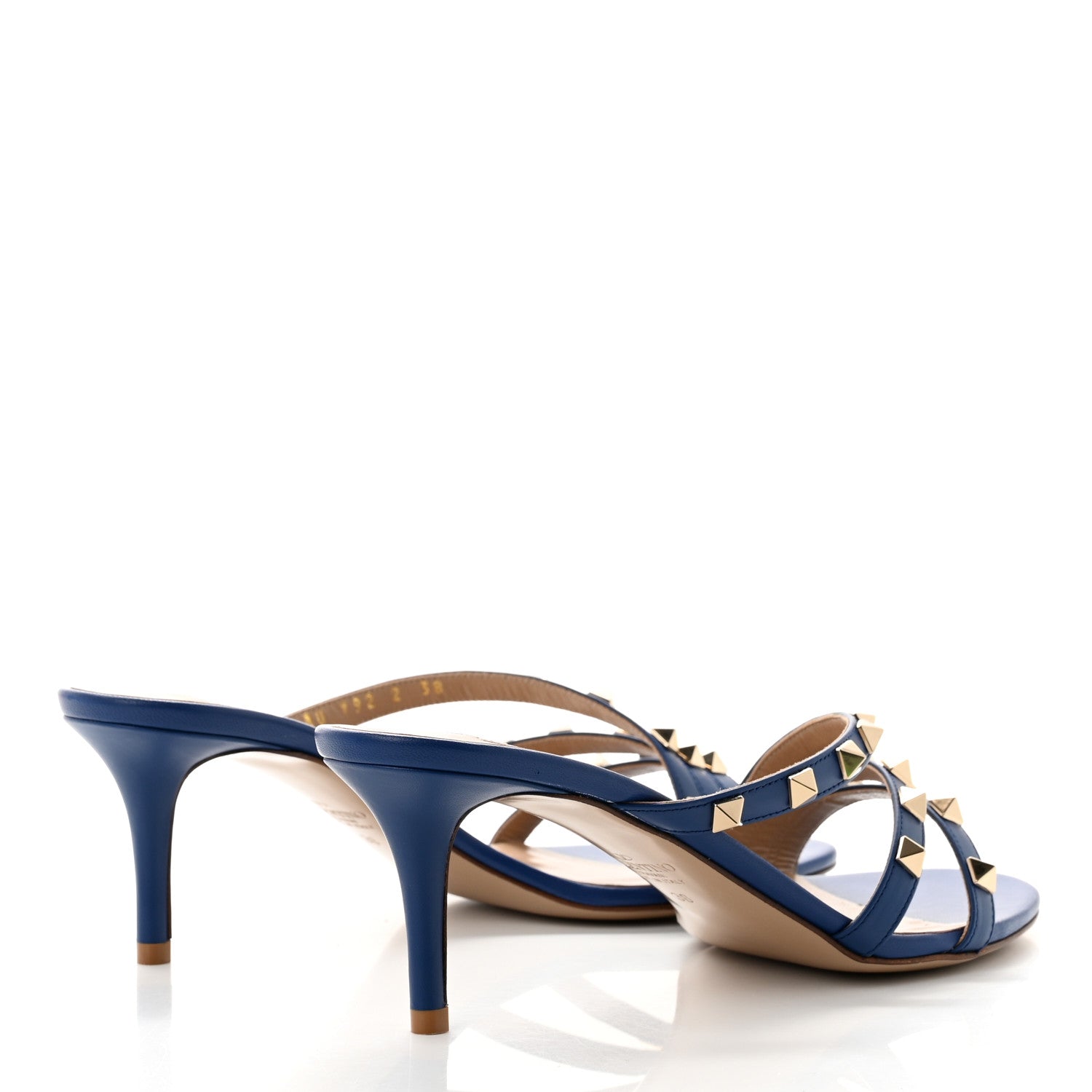 Valentino Garavani Calfskin Rockstud 60mm Slide Sandals 38 Blu Delft 4 of 8
