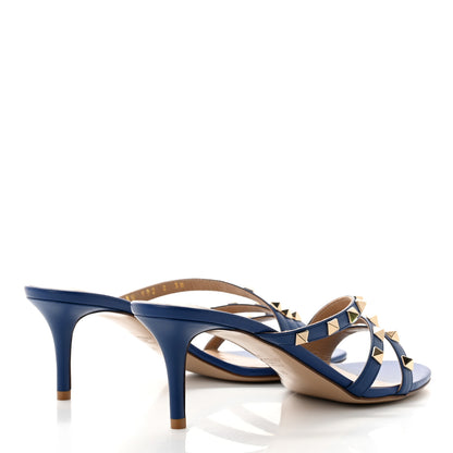 Valentino Garavani Calfskin Rockstud 60mm Slide Sandals 38 Blu Delft 4 of 8