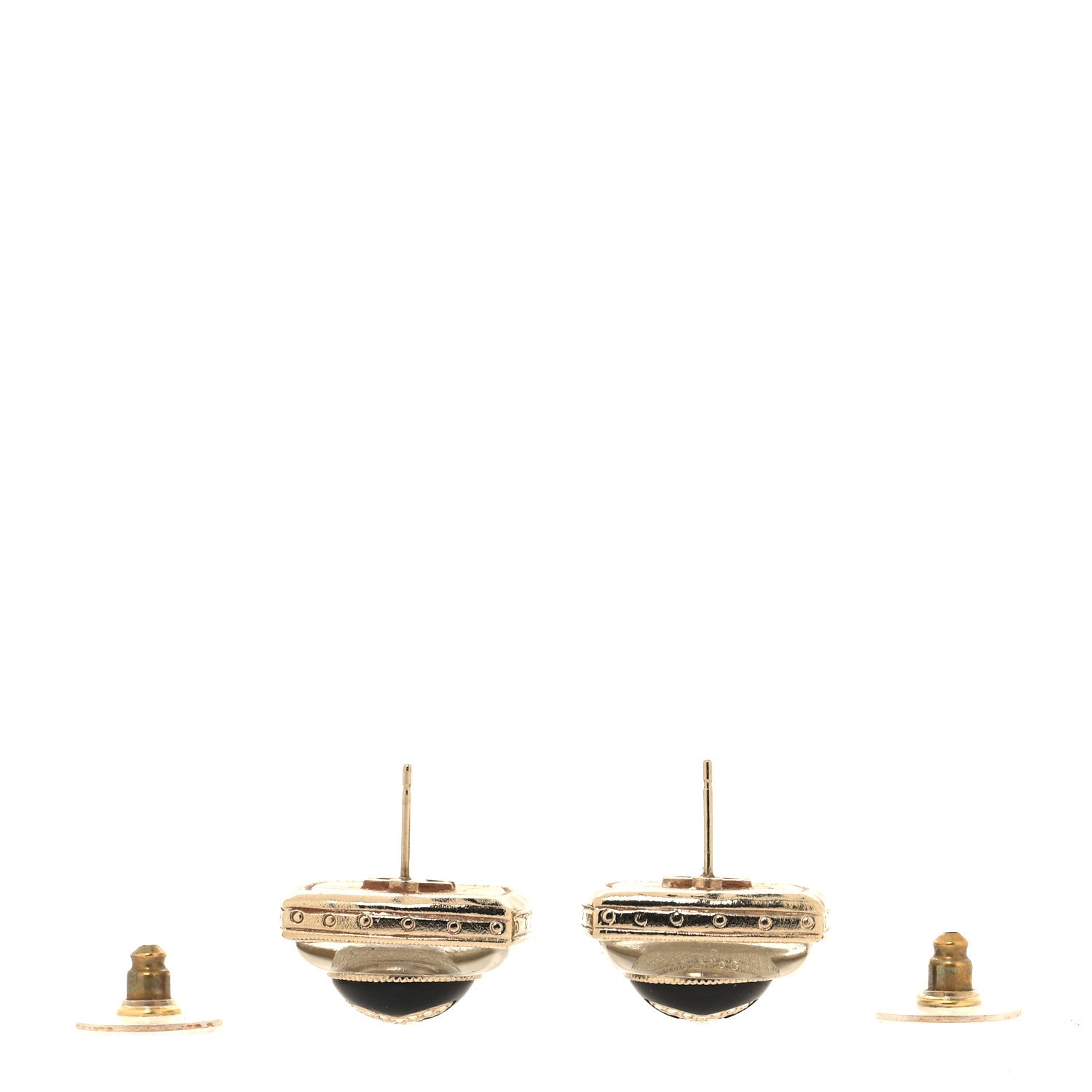 Chanel Metal Glass Pearl Strass CC Earrings Black Gold 3 of 5