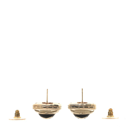 Chanel Metal Glass Pearl Strass CC Earrings Black Gold 3 of 5