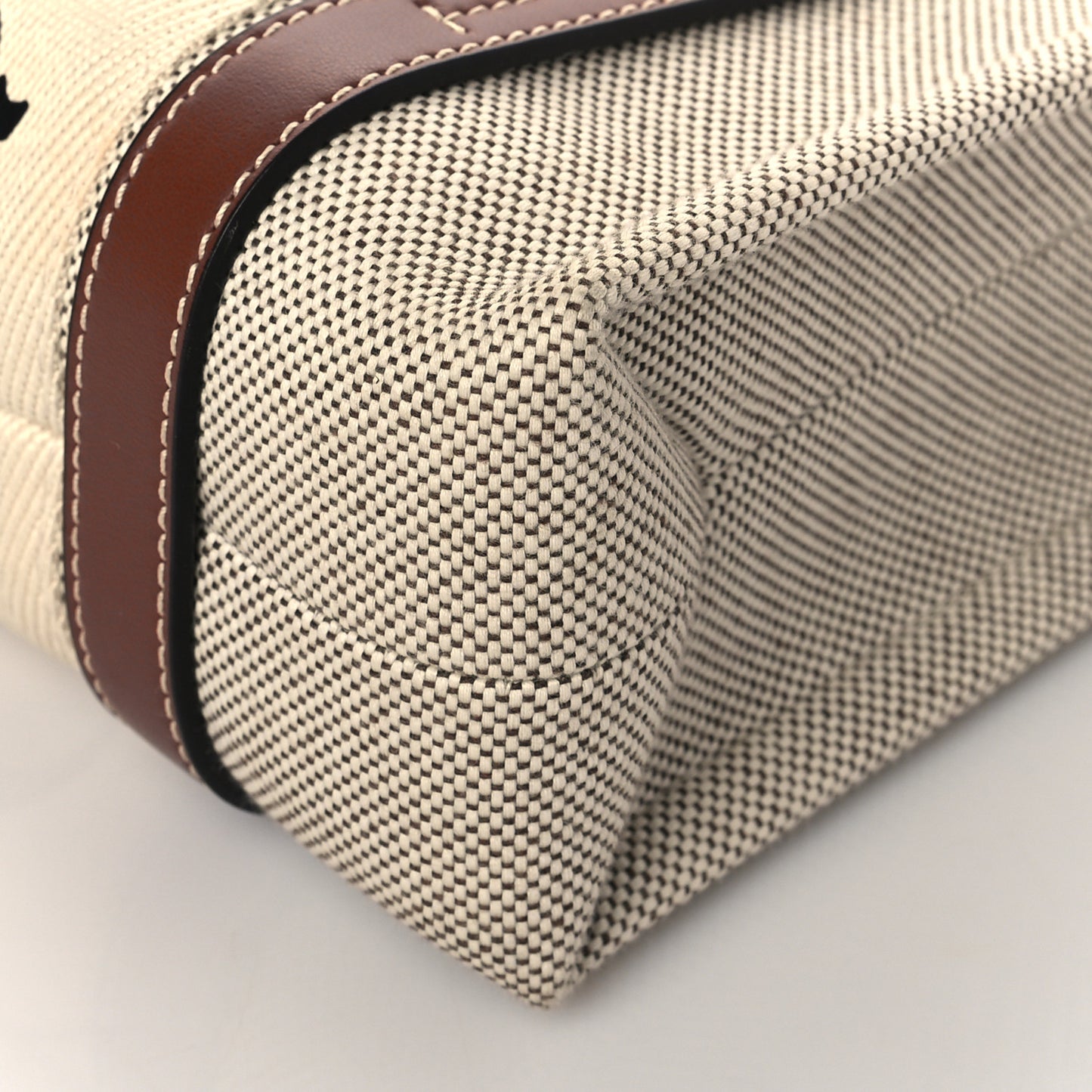 Cotton Calfskin Small Woody Ribbon Tote White Brown