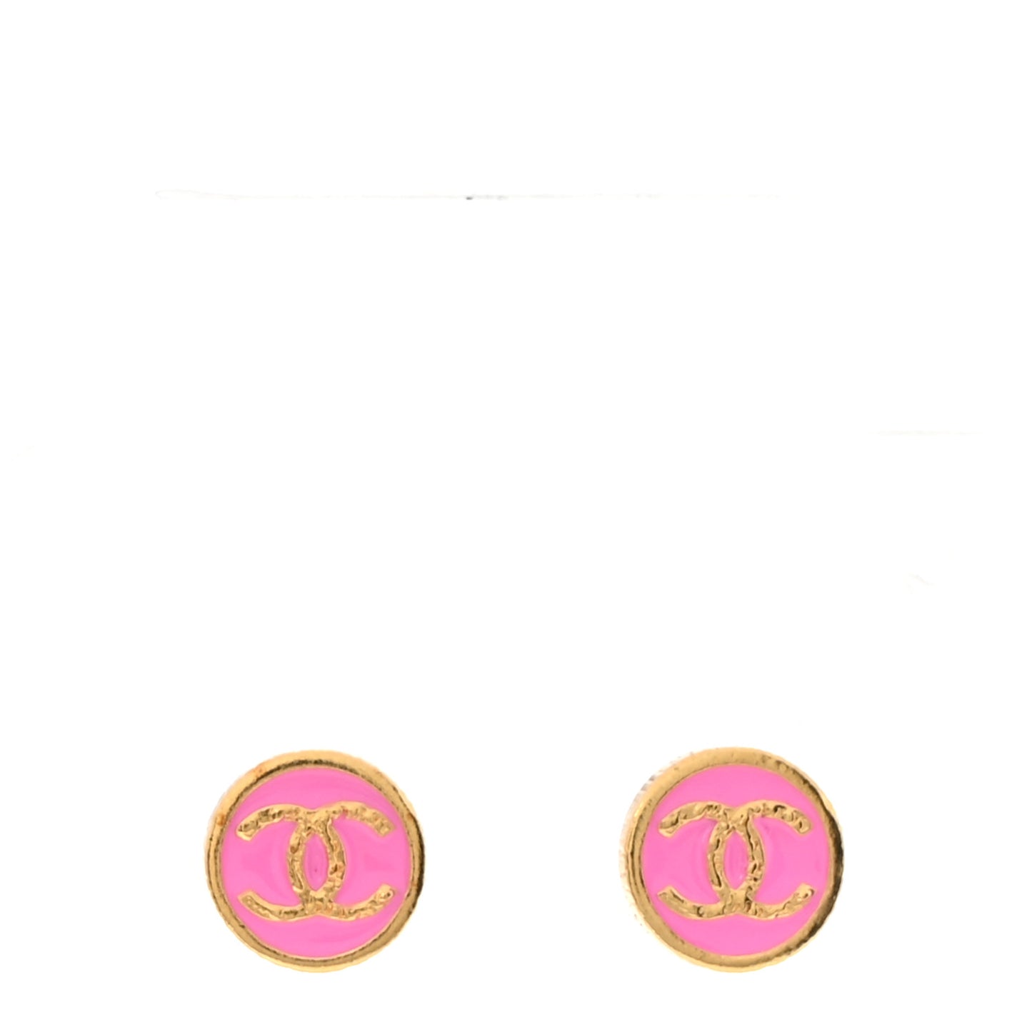 Metal Enamel CC Round Earrings Gold Pink