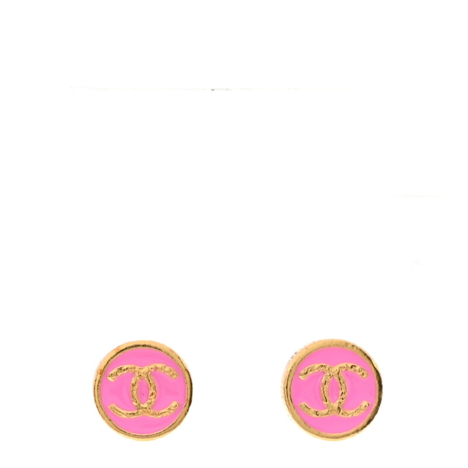 Chanel Metal Enamel CC Round Earrings Gold Pink 1 of 5