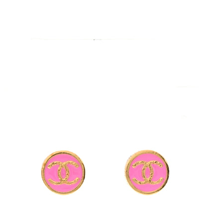 Chanel Metal Enamel CC Round Earrings Gold Pink 1 of 5