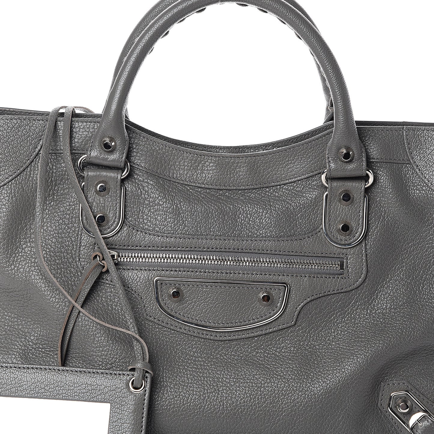 Chevre Silver Metallic Edge Hardware City Gris Acier