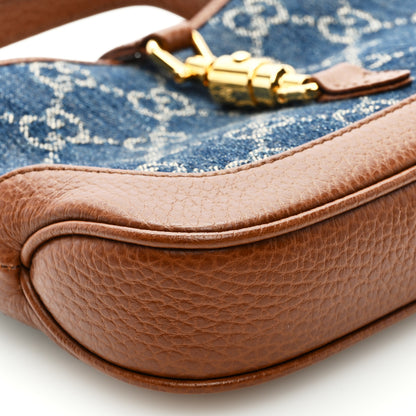 Gucci New Denim GG Monogram Calfskin Mini Jackie 1961 Hobo Blue Tea Cuir 7 of 8
