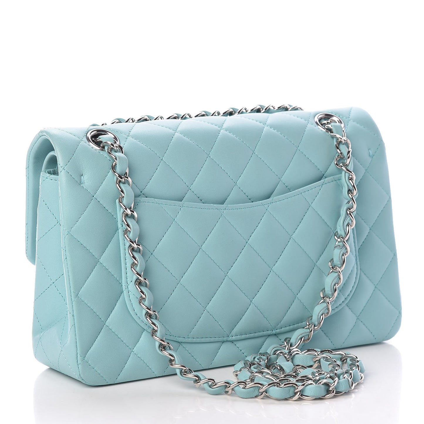 Lambskin Quilted Small Double Flap Light Blue