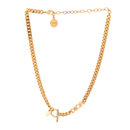 Christian Dior Pearl Crystal Logo Chain Necklace Gold 3 of 5