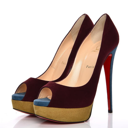Christian Louboutin Suede Lady Peep 150 Pumps 39 Maroon Turquoise Olive 2 of 8