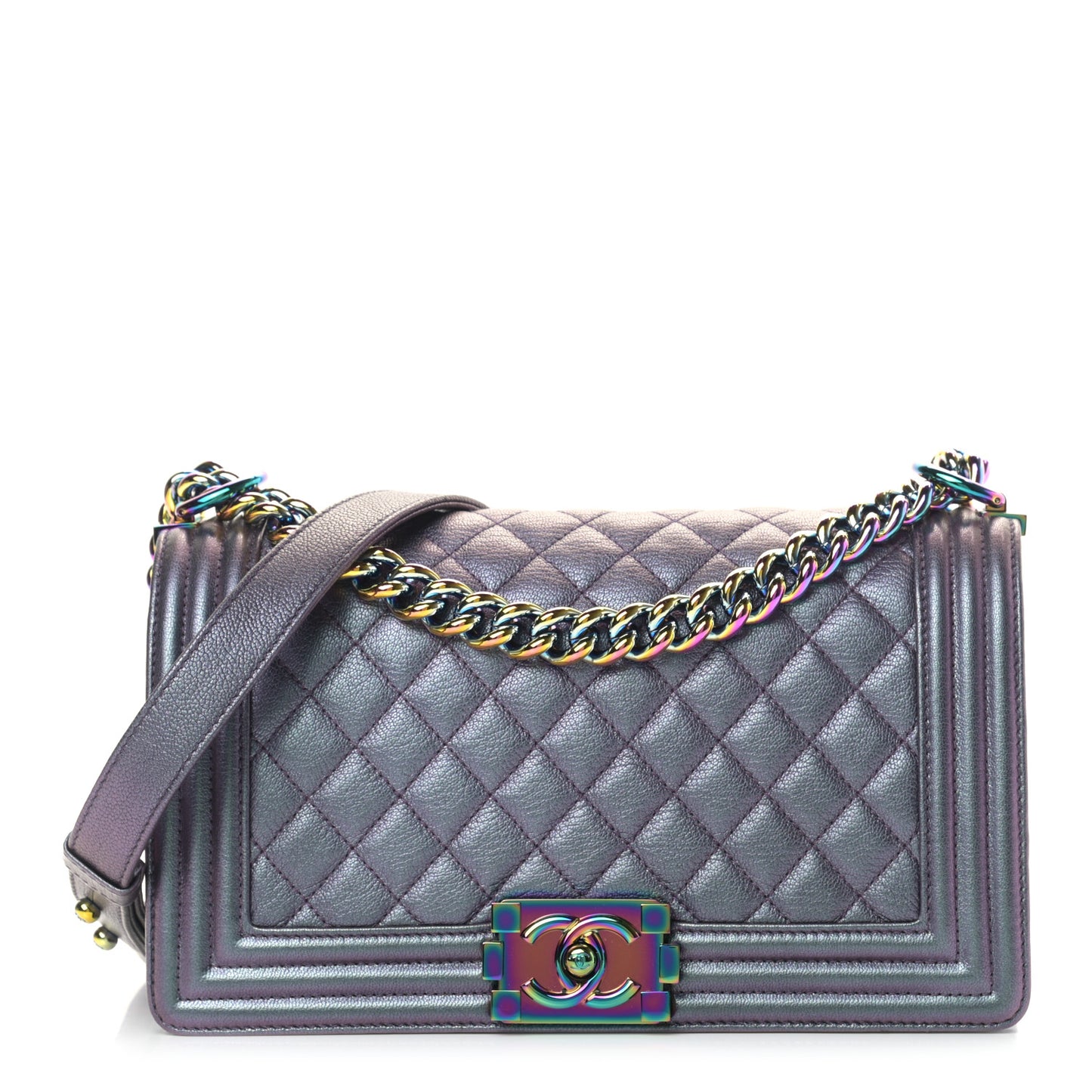 Iridescent Goatskin Quilted Medium Boy Flap Purple