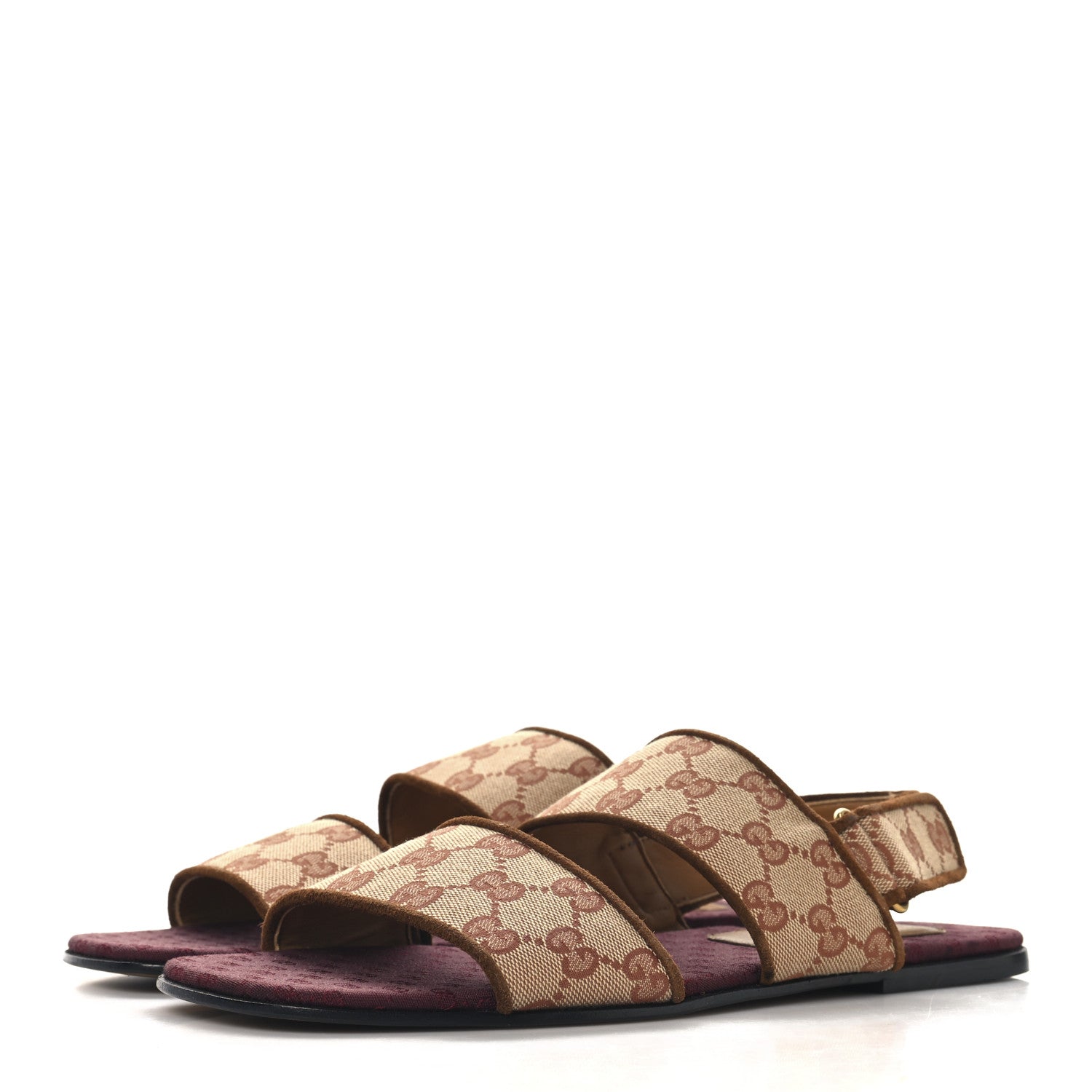 Gucci Canvas GG Monogram Mens Slingback Flat Sandals 8 Beige Ruggine Cuir 4 of 9