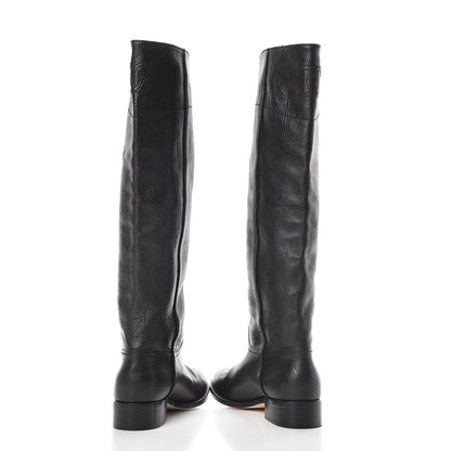 Chanel Calfskin Ascot Knee High CC Boots 37.5 Black 6 of 17