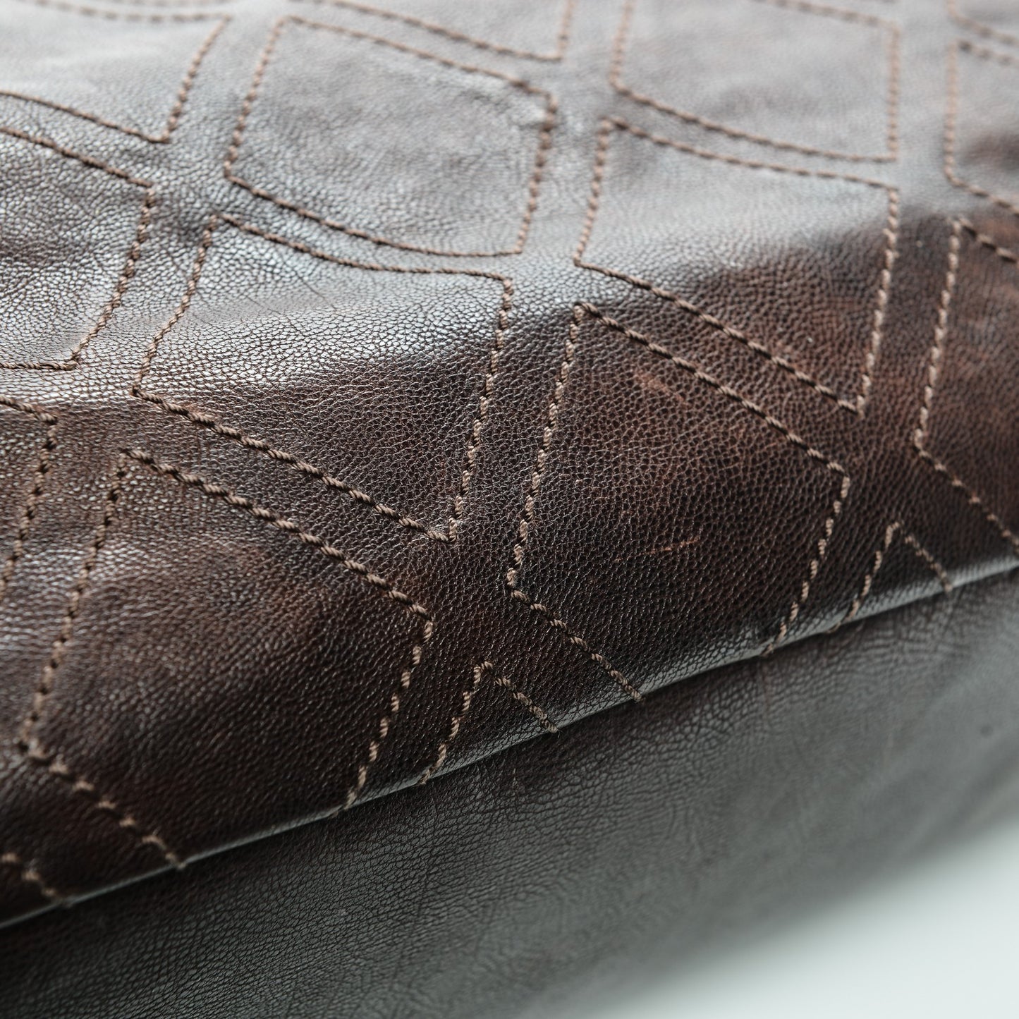 Calfskin Large Diamond Stitch Tote Brown