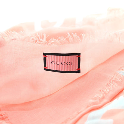 Gucci Modal Silk GG Writers Fringe Shawl Old Rose Sky Blue 3 of 3