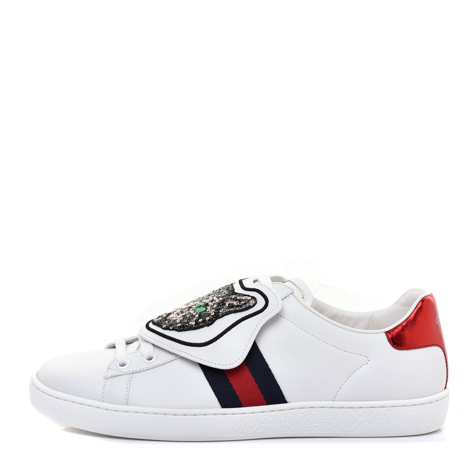 Gucci Calfskin Sequins Web Cat Womens Ace Sneakers 39.5 White 1 of 9
