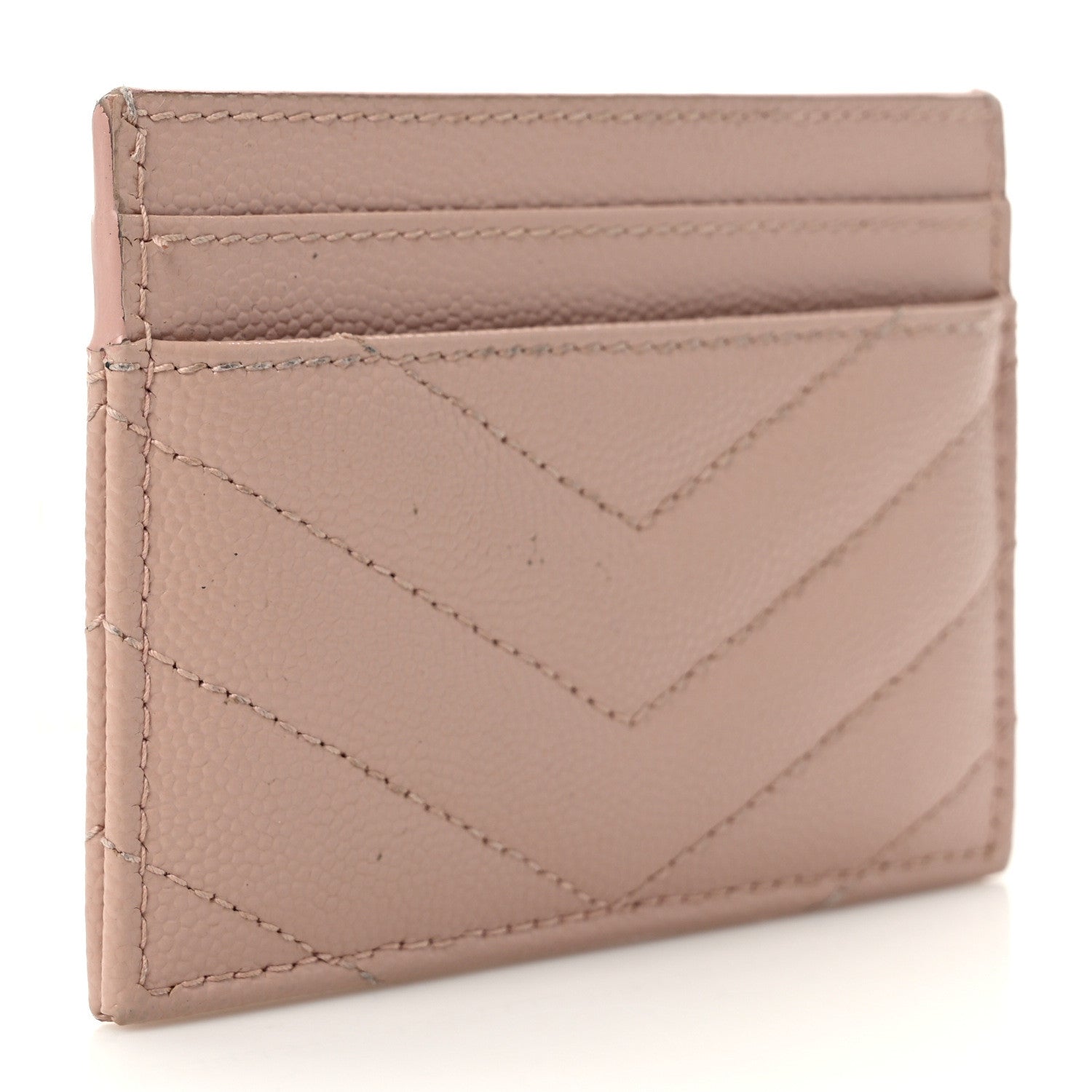 Saint Laurent Grain De Poudre Matelasse Chevron Monogram Credit Card Case Pale Pink 3 of 7