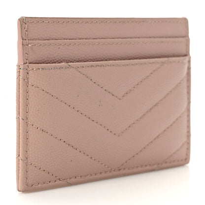 Saint Laurent Grain De Poudre Matelasse Chevron Monogram Credit Card Case Pale Pink 3 of 7