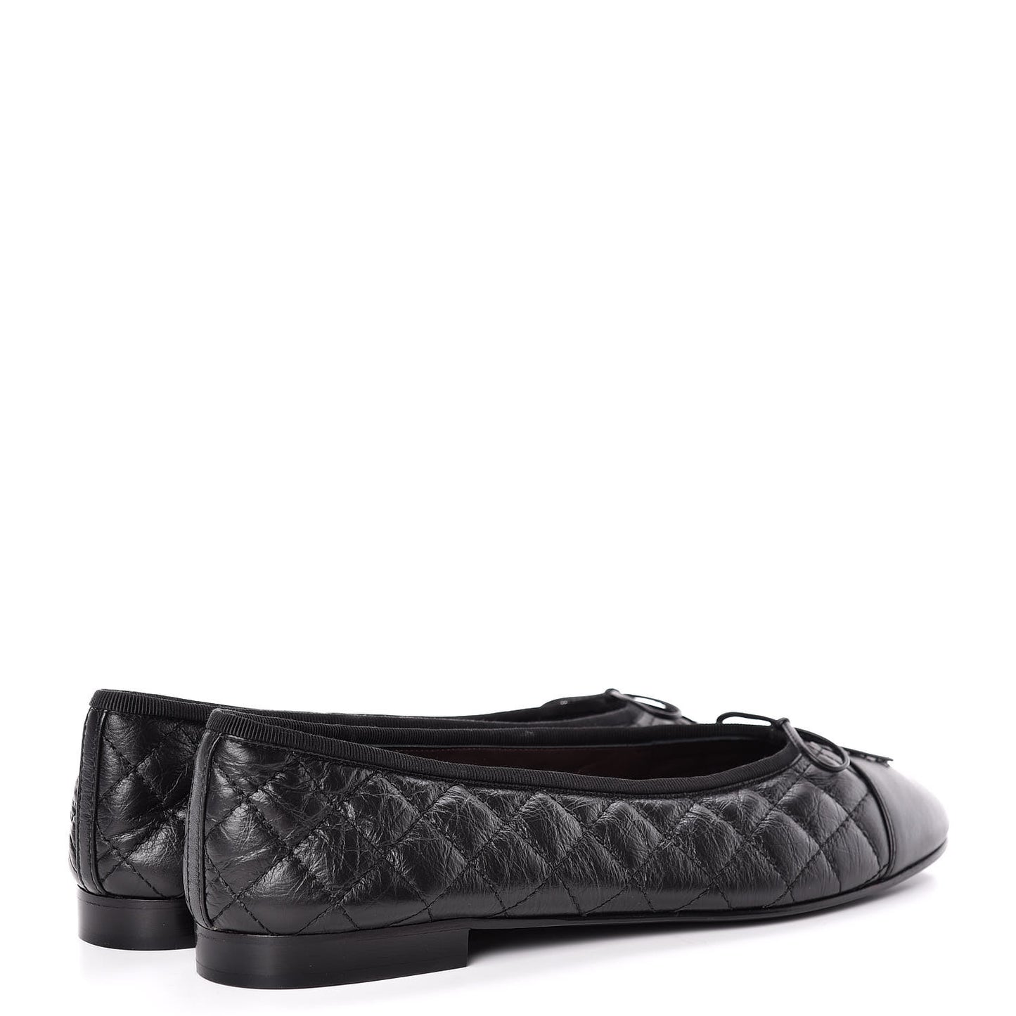 Aged Calfskin Quilted Cap Toe Ballerina Flats 42 Black