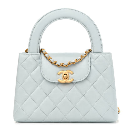 Chanel Shiny Aged Calfskin Quilted Nano Kelly Shopper Light Blue 1 of 12