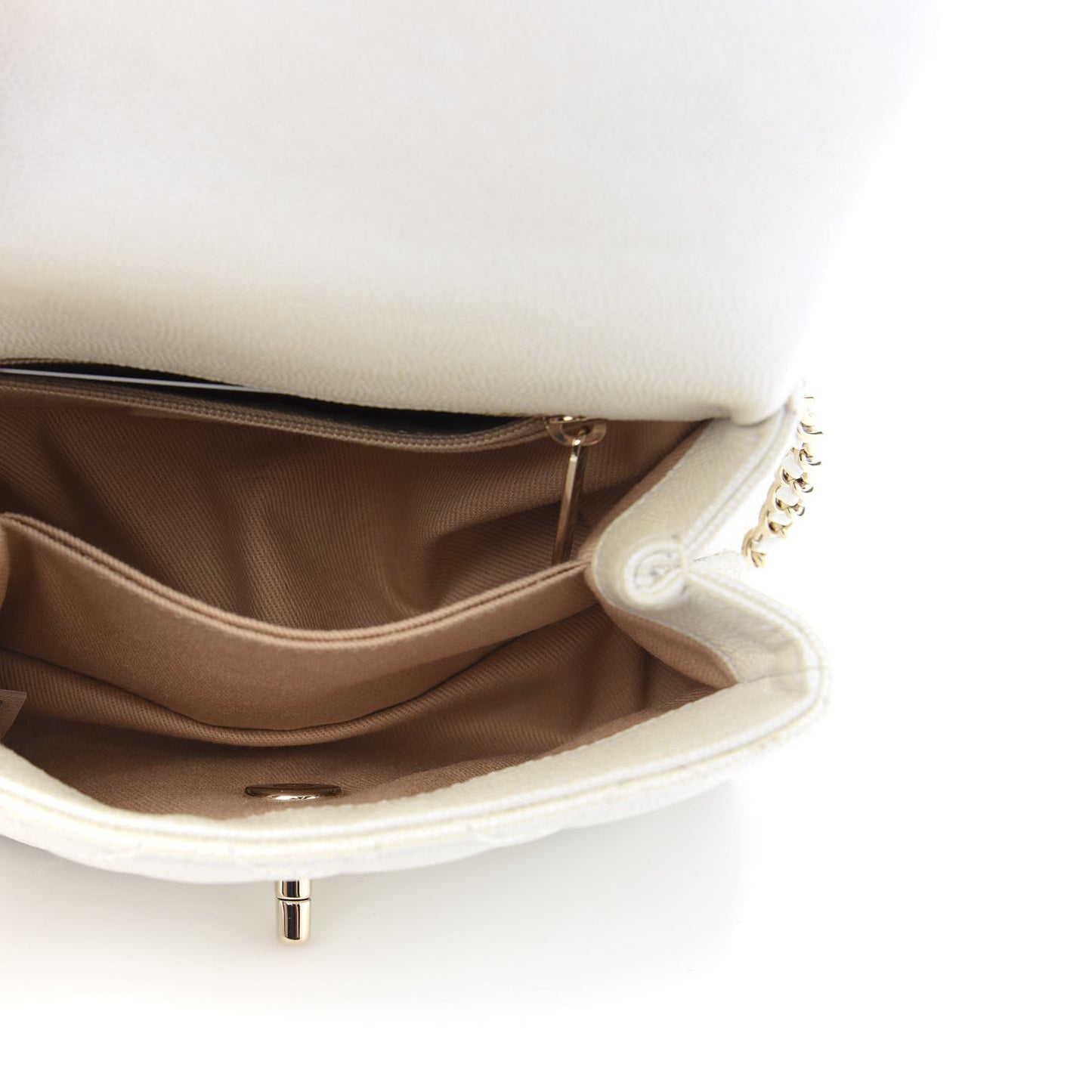 Iridescent Caviar Quilted Extra Mini Coco Handle Flap White