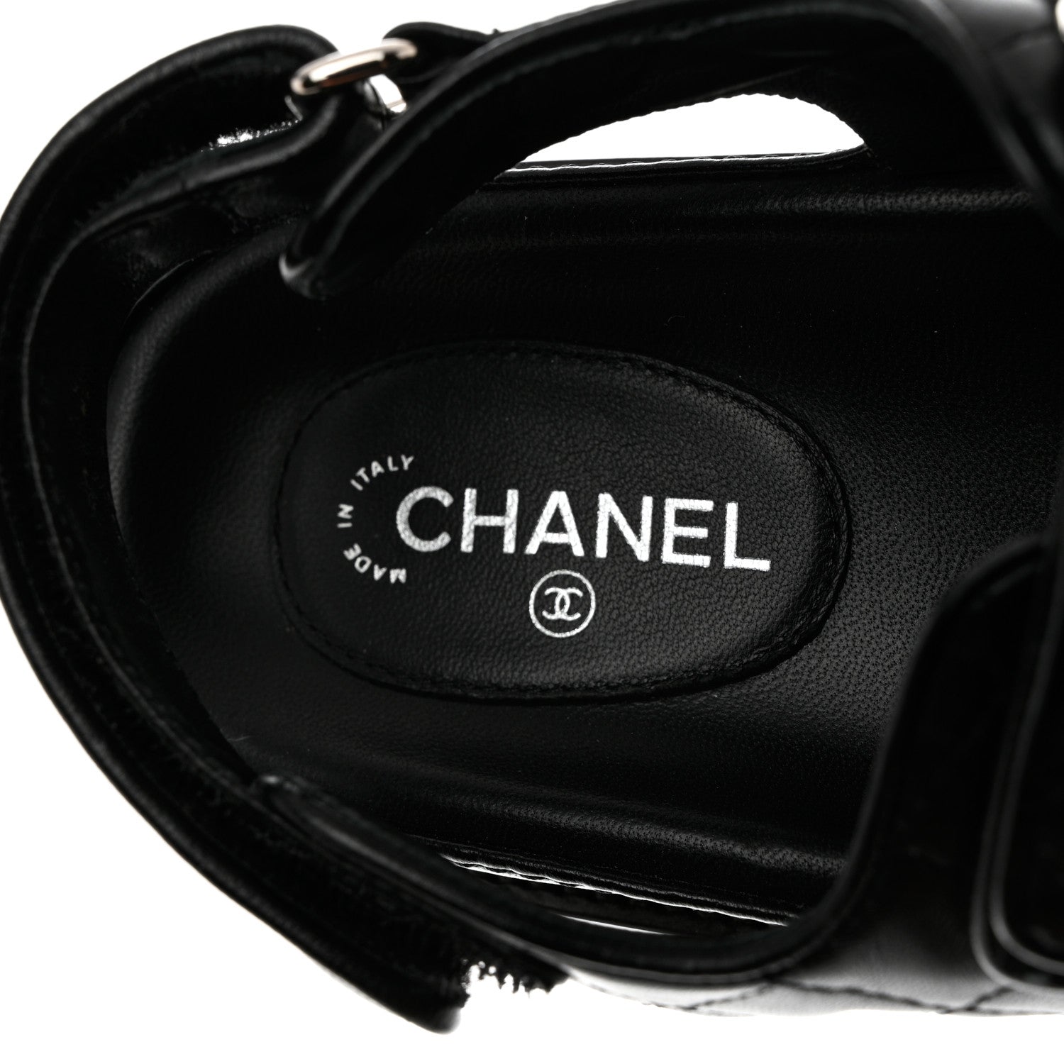 Chanel Lambskin Quilted Velcro Dad Sandals 37 So Black 7 of 9