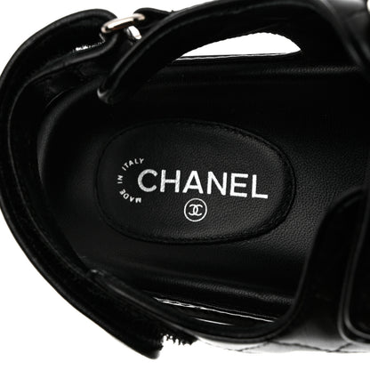 Chanel Lambskin Quilted Velcro Dad Sandals 37 So Black 7 of 9