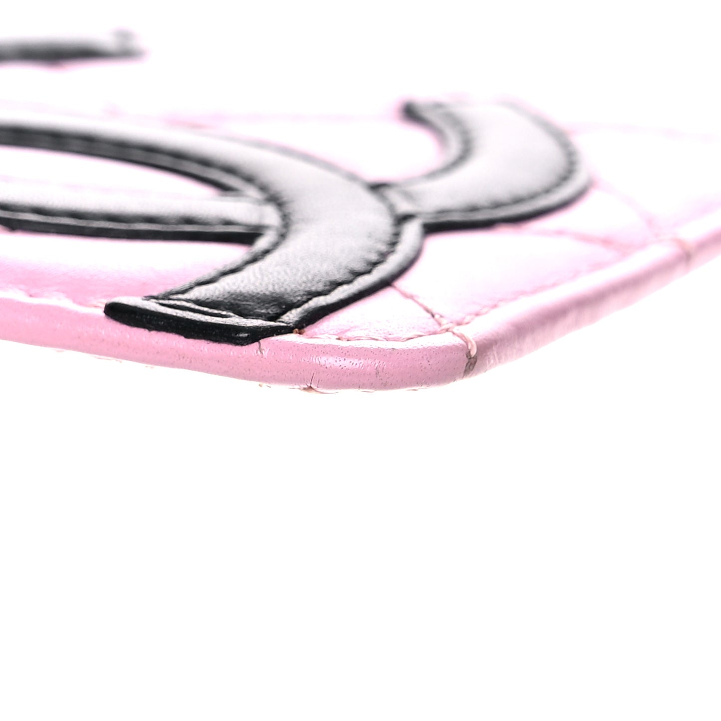 Calfskin Quilted Cambon Card Holder Pink Black